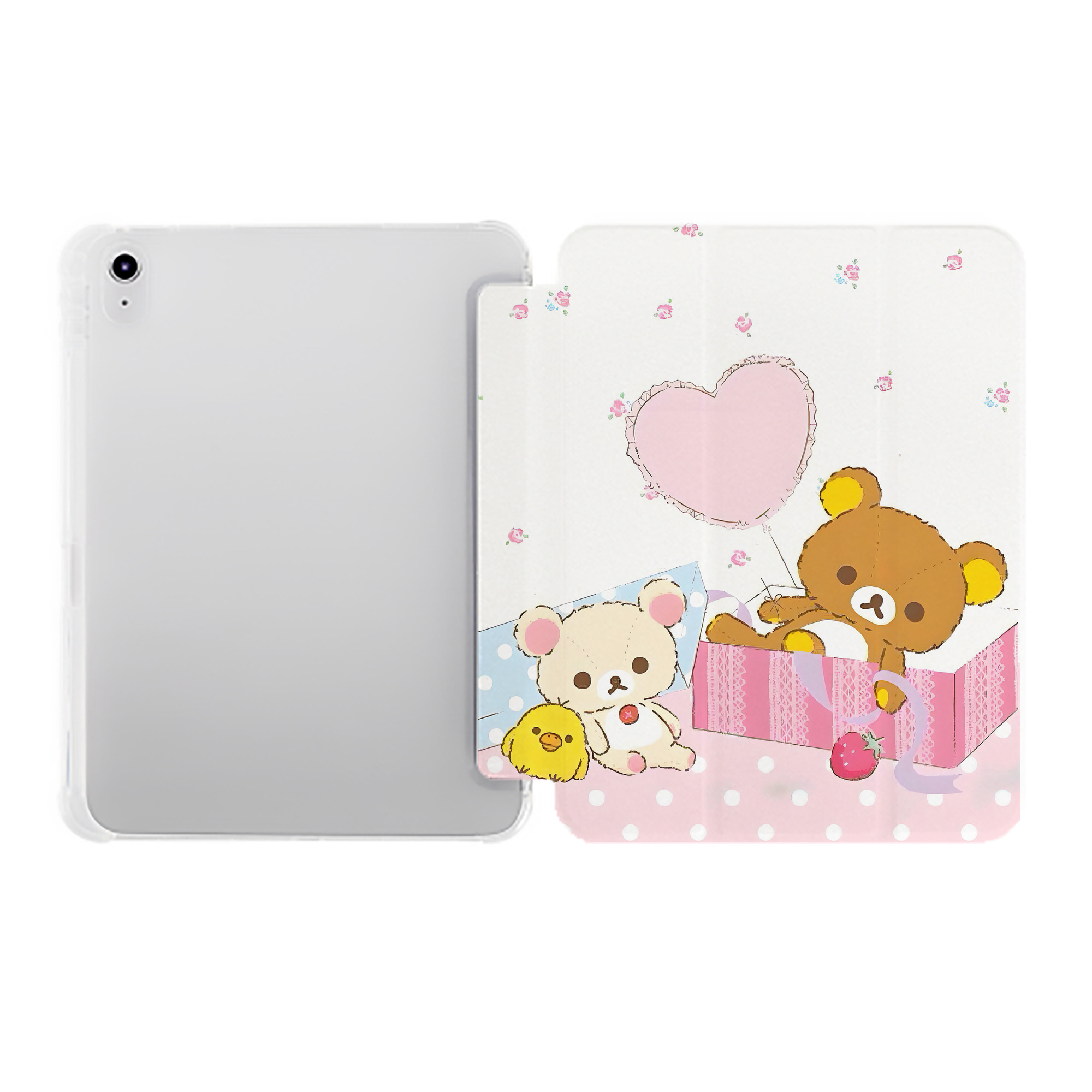 （画像用） リラックマ リラックマ キイロイトリ Rilakkuma Korilakkuma Kiiroitori IPad ケース ペン収納付き 三つ折りスタンド PUレザー×シリコン 対応機種9.5/10.5/10.9インチ